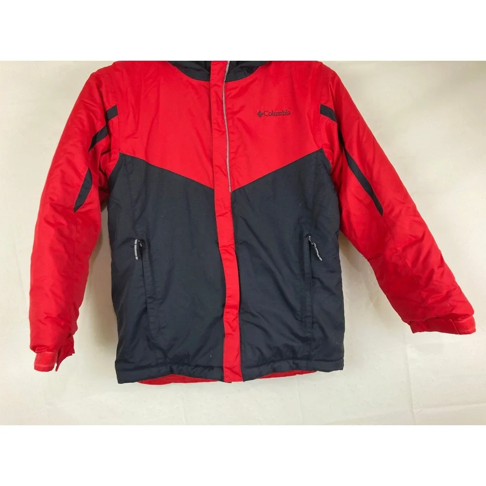 Columbia Winter Jacket Boys M Red Black Omni-Tech Hooded Ski Snow School